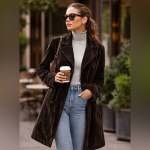 Vintage Roth Velvet Trench Coat Dark Brown Belted Long Coat Size 10 Nordstrom